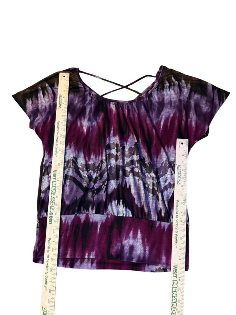 AB Studio Blouse Womens M Purple Black Stretch Criss Cross Back Used - Picture 10 of 10